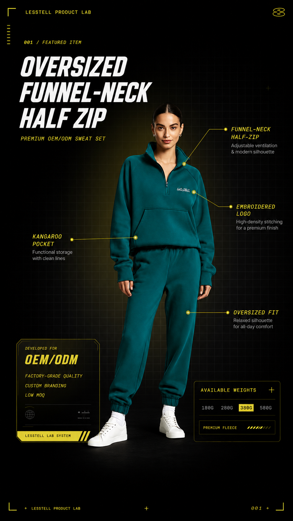 Featured seasonal oversized funnel neck half zip sweat set for Lesstell product lab