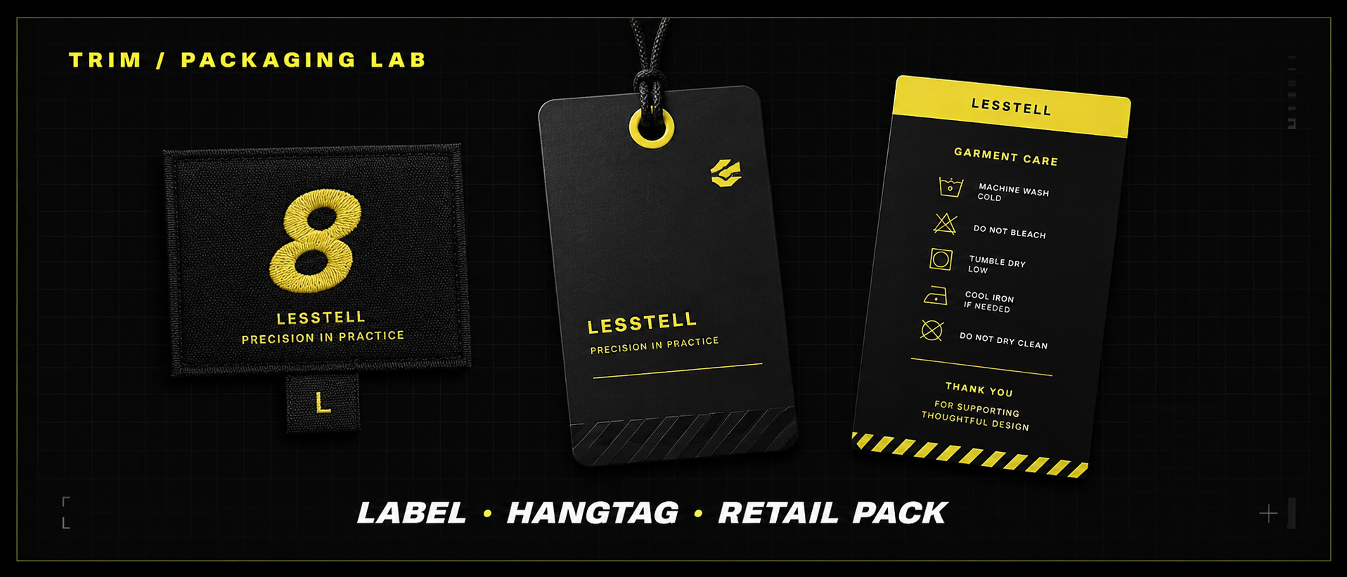 Custom trim and packaging lab with label hangtag and retail pack development